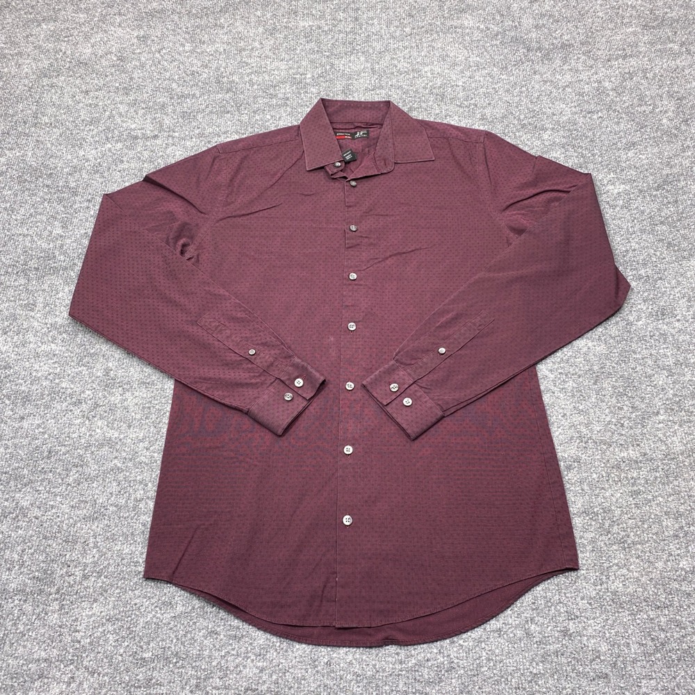 J.Ferrar Shirt Mens Small Burgundy Slim Fit Stretch Micro Dobby Long Sleeve